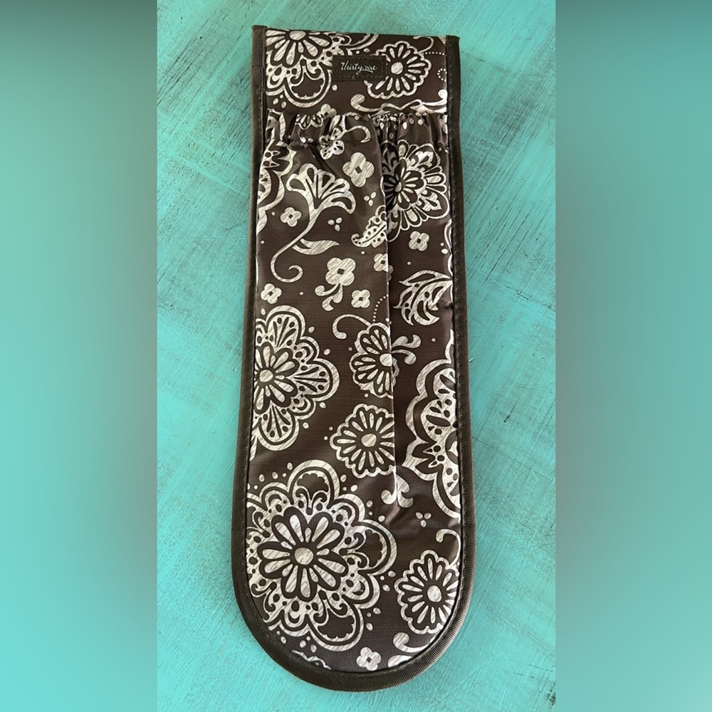 Thirty-One Flat Iron Case Brown Woodblock Floral